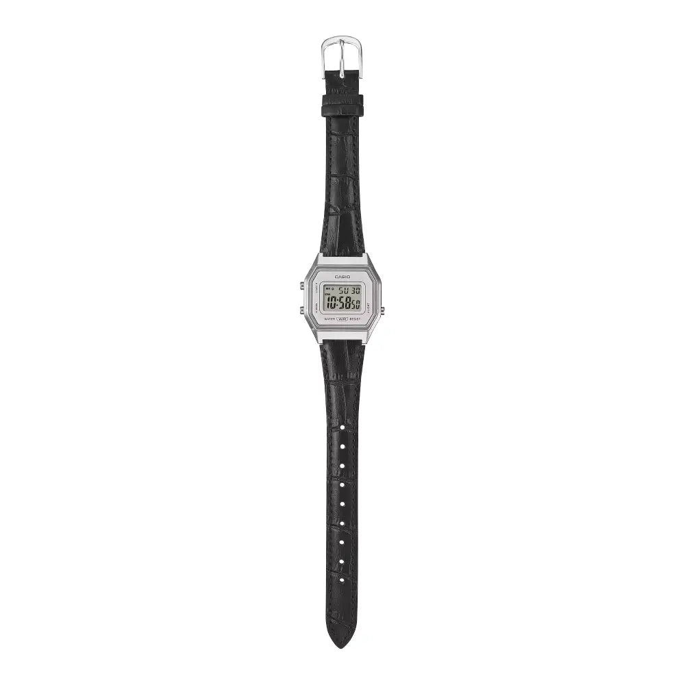 Casio Vintage Digital LA680WEL-1D Silver Dial Leather Strap Women's Watch