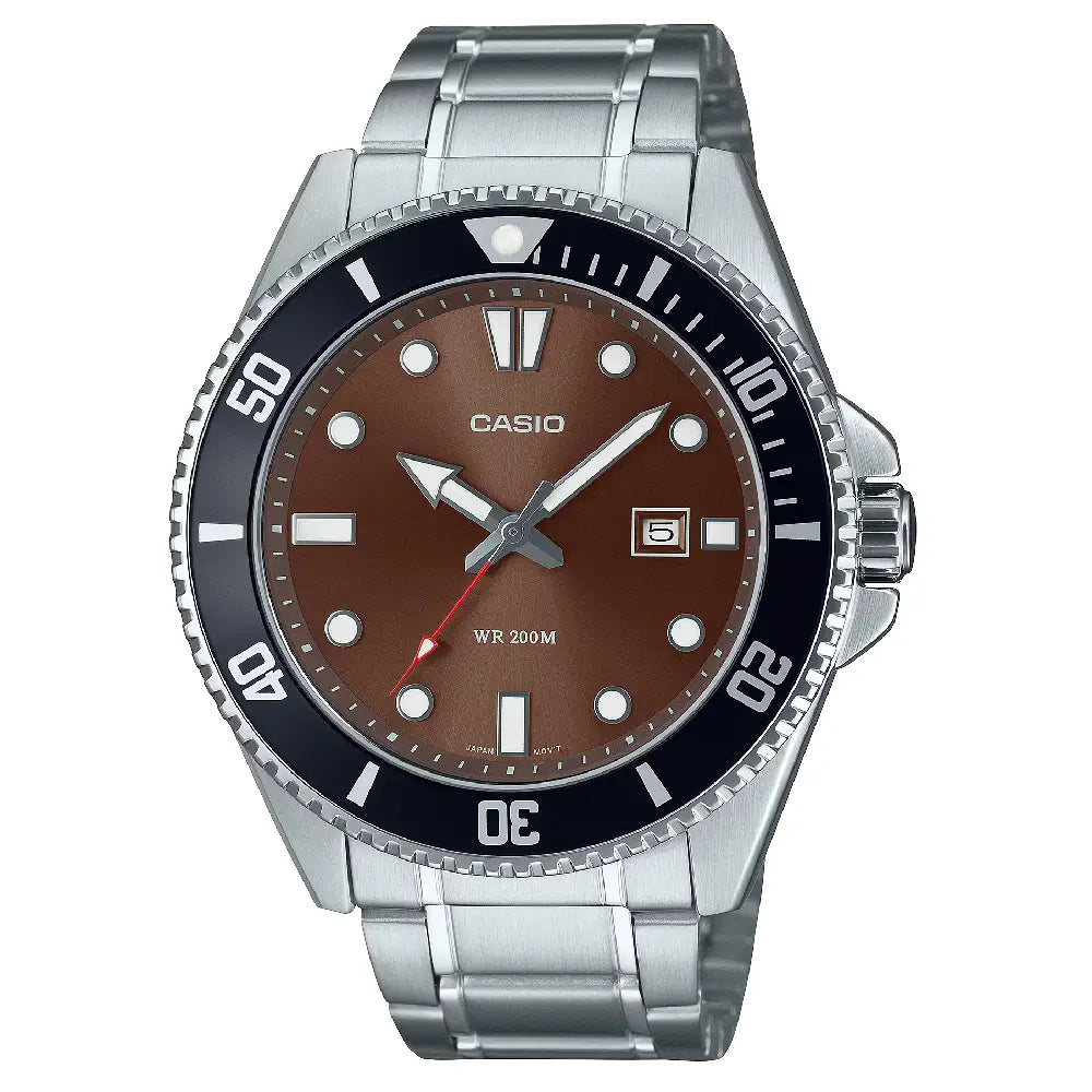Casio Duro Analog Diver MDV-107D-5AVDF Brown Dial 44mm Stainless Steel Men's Watch