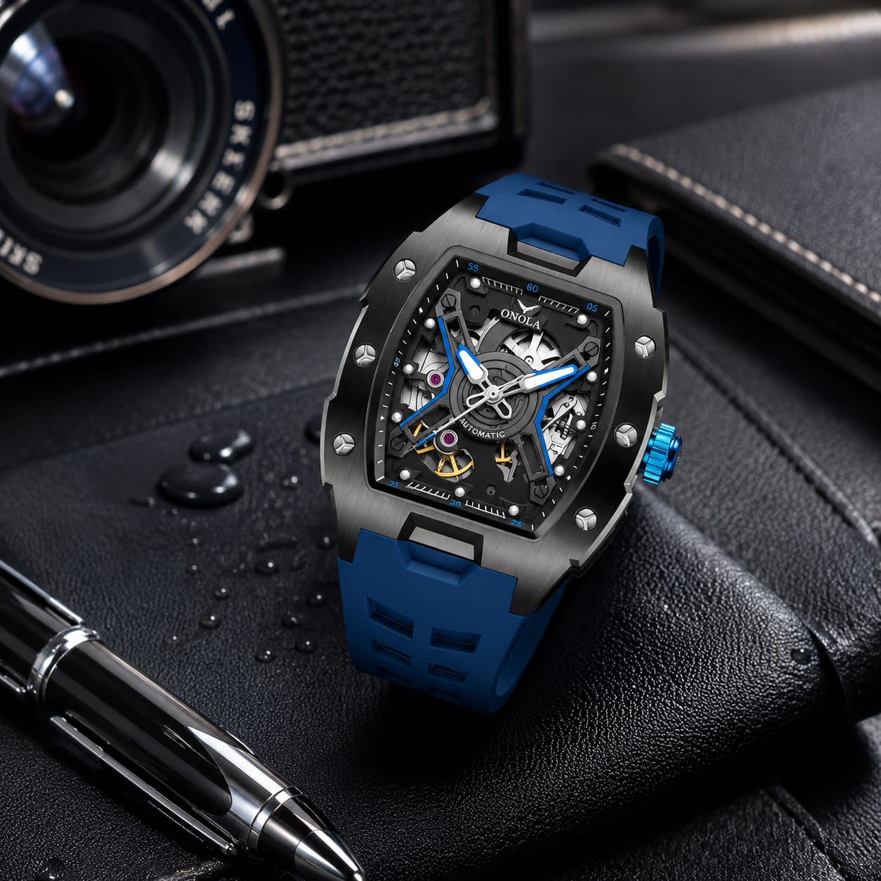 ONOLA Skeleton Automatic Watch for Men | Waterproof Silicone Strap