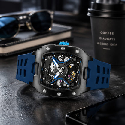 ONOLA Skeleton Automatic Watch for Men | Waterproof Silicone Strap