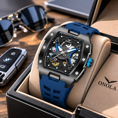 ONOLA Skeleton Automatic Watch for Men | Waterproof Silicone Strap
