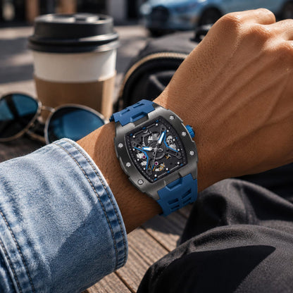 ONOLA Skeleton Automatic Watch for Men | Waterproof Silicone Strap