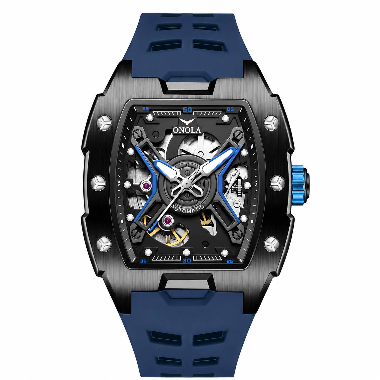 ONOLA Skeleton Automatic Watch for Men | Waterproof Silicone Strap