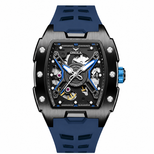 ONOLA Skeleton Automatic Watch for Men | Waterproof Silicone Strap