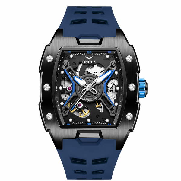 ONOLA Skeleton Automatic Watch for Men | Waterproof Silicone Strap