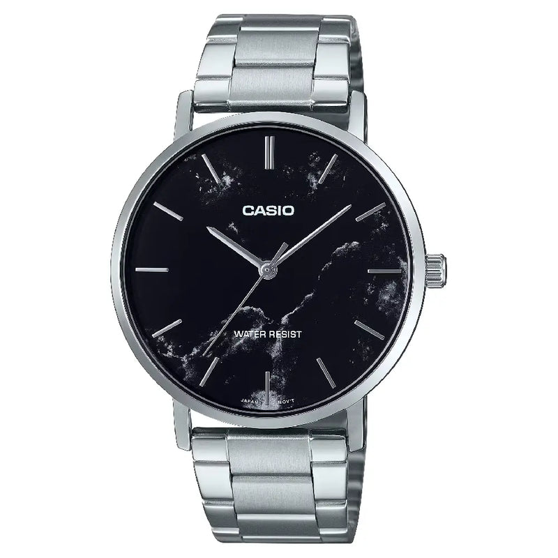 Casio Enticer Analog MTP-VT01DM-1AUDF Black Dial (Marble Design) Stainless Steel Men's Watch