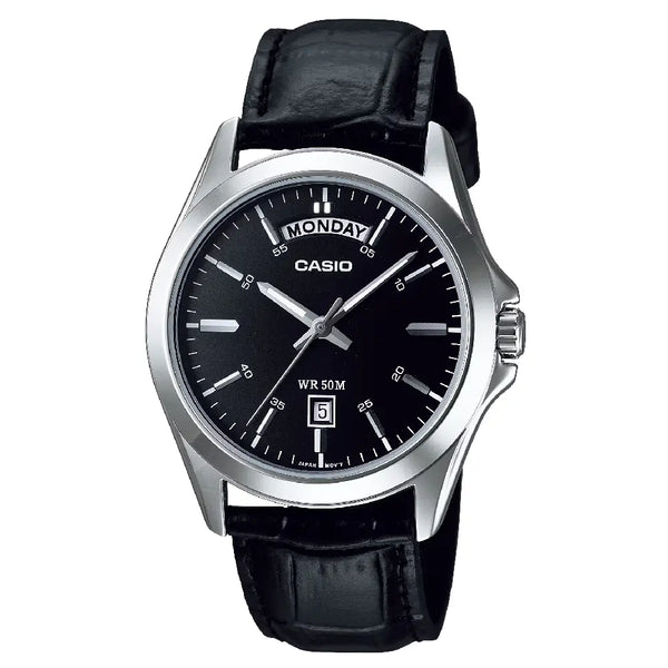 Casio Enticer Analog Multi-Dial MTP-1370L-1AVDF Black Dial 40mm Leather Strap Men's Watch