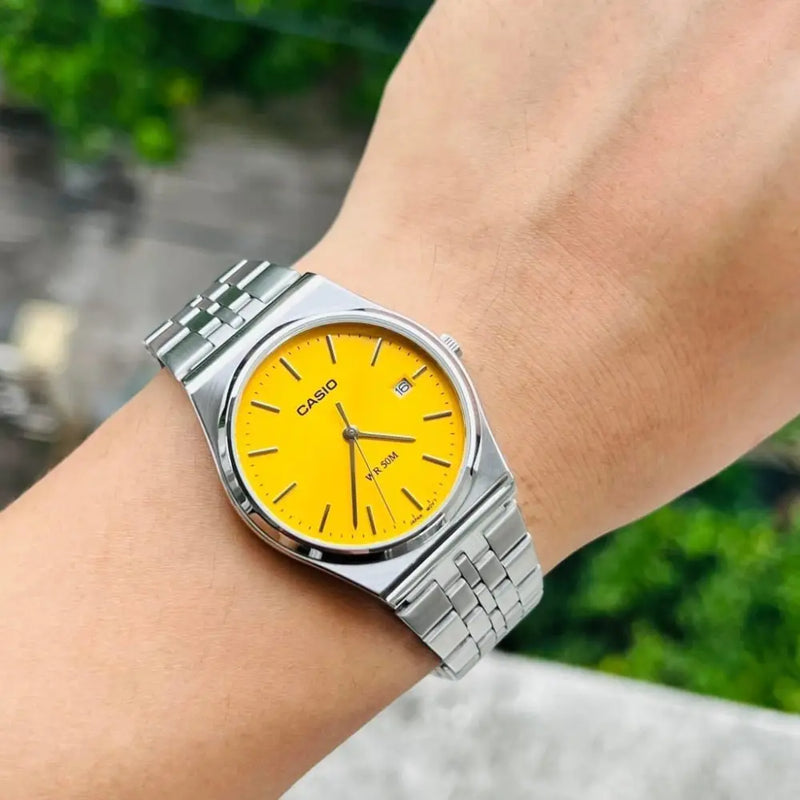 Casio Collection Analog MTP-B145D-9AVDF Yellow Dial Stainless Steel Men's Watch detail view