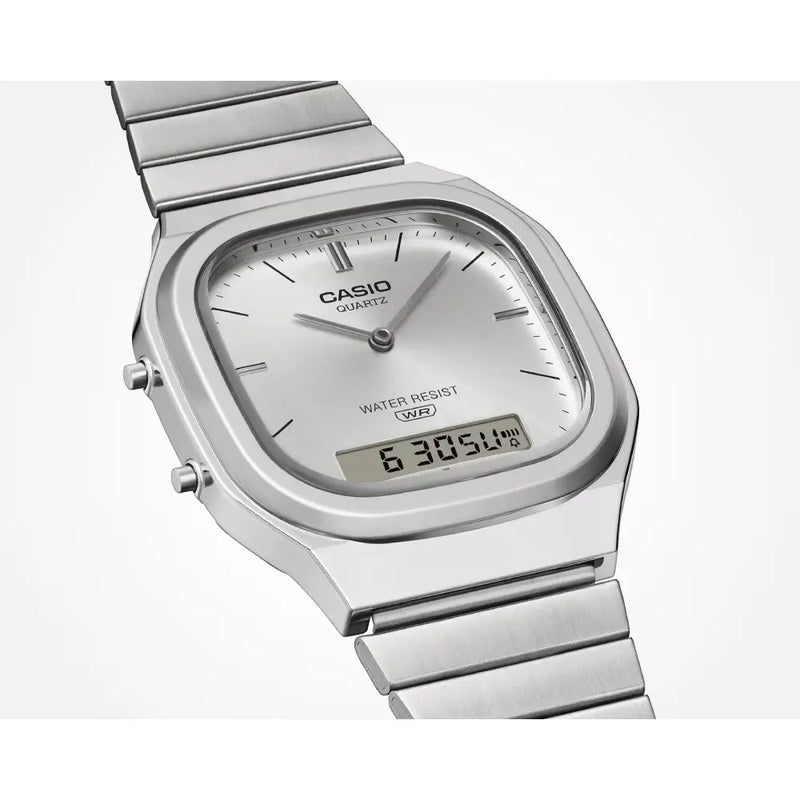 Casio Analog-Digital Vintage AQ-240E-7ADF Silver Dial Stainless Steel Men's Watch detail view