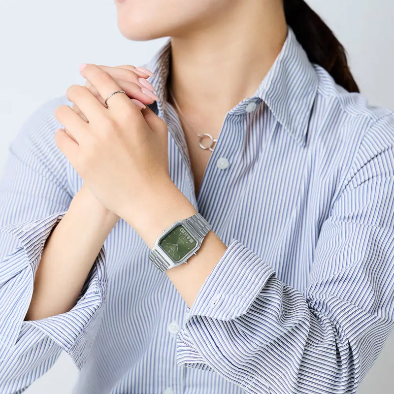 Casio Analog-Digital AQ-230A-3AMQYDF Green Dial Stainless Steel Unisex Watch detail view