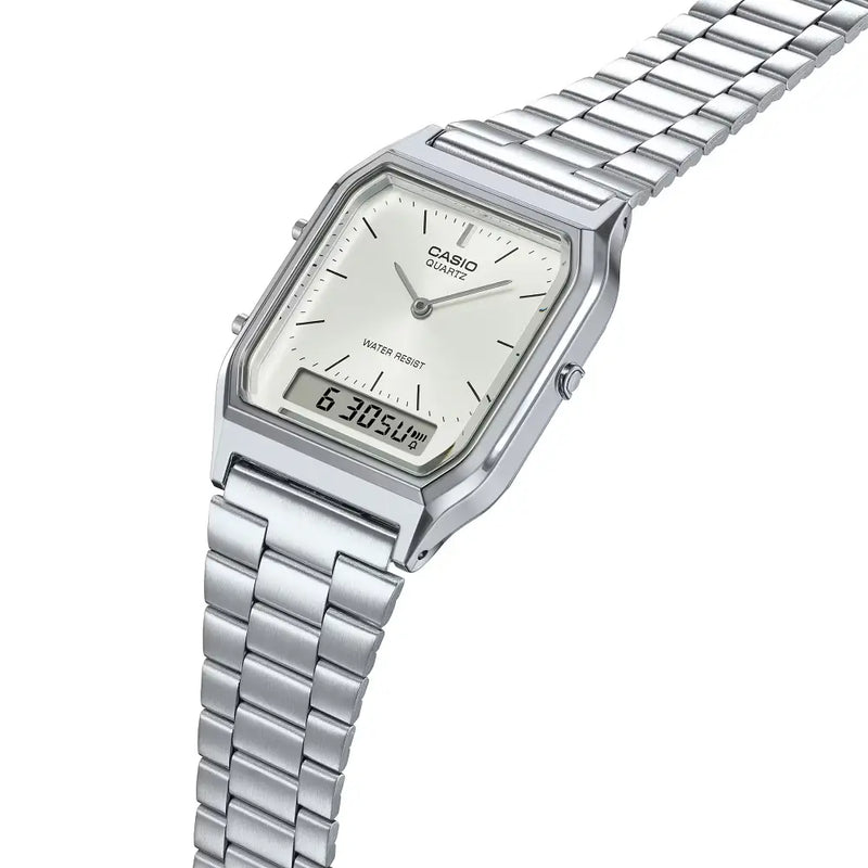 Casio Vintage Analog-Digital AQ-230A-7AMQYDF Silver Dial 29.8mm Stainless Steel Unisex Watch detail view
