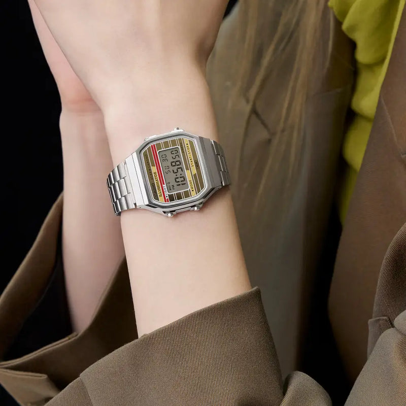 Casio Vintage Digital A168WEHA-9ADF Iridescent Dial Stainless Steel Unisex Watch detail view