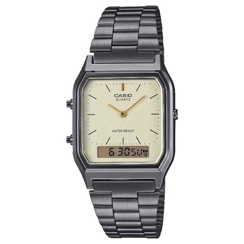 Casio Analog-Digital AQ-230GG-9A Cream Dial & Stainless Steel Unisex Watch