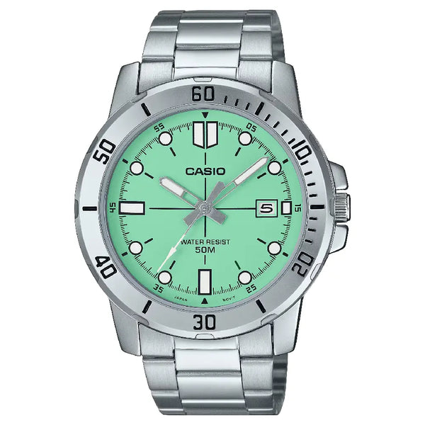 Casio Enticer MTP-VD01D-3E1VUDF Date Analog Green Dial Stainless Steel Men's Watch