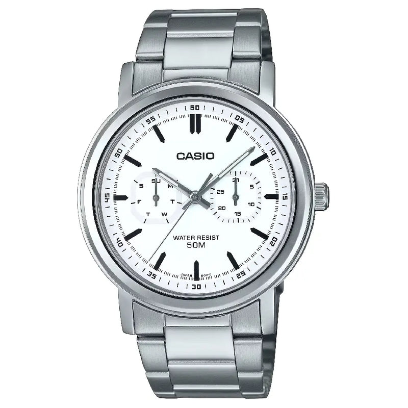 Casio Standard Multi-Dial Analog MTP-E335D-7E White Dial 41mm Stainless Steel Men's Watch