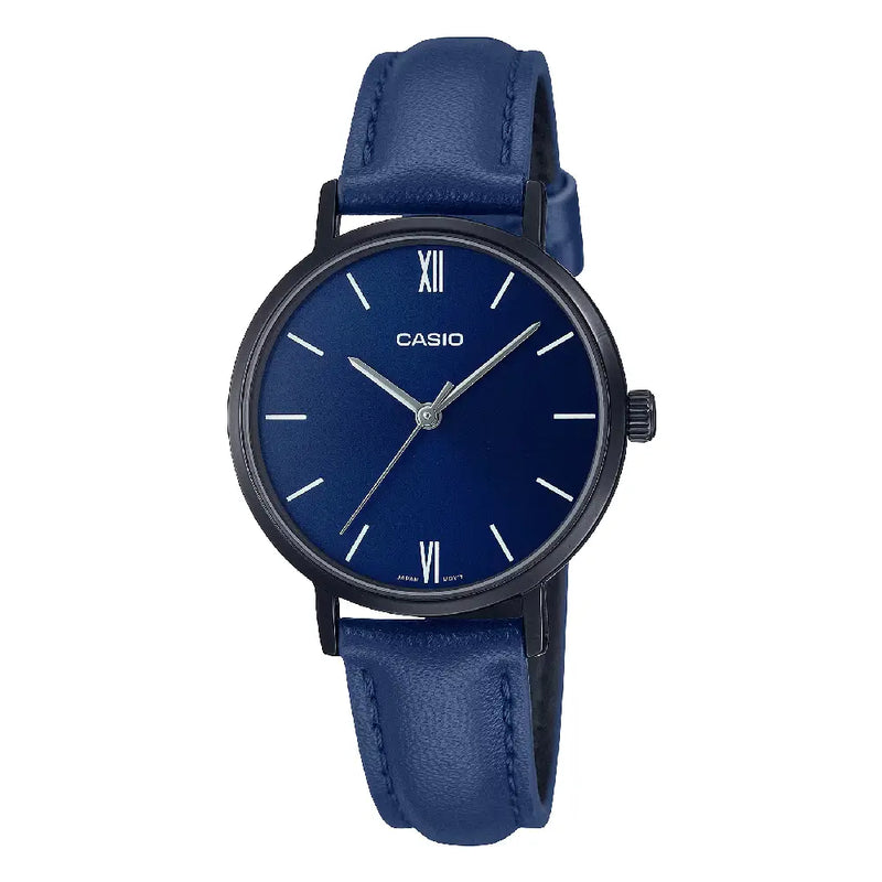 Casio Enticer Ladies Analog LTP-VT02BL-2AUDF Blue Dial Leather Strap Women's Watch