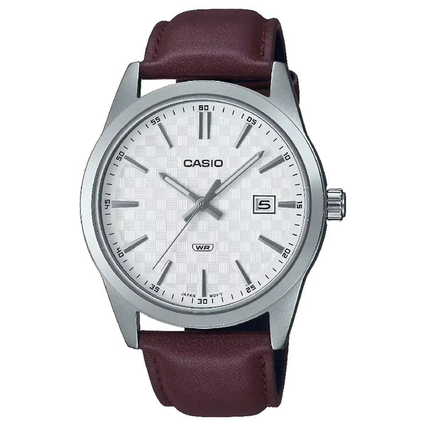 Casio Enticer MTP-VD03L-5AUDF Date Analog White Dial Leather Strap Men's Watch