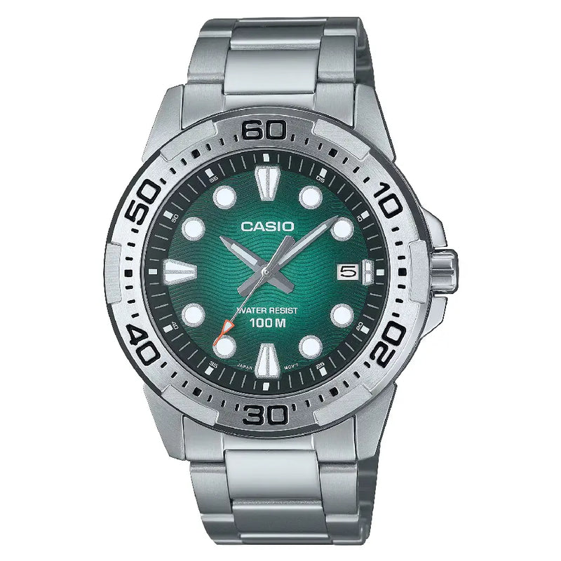 Casio Collection Analog MTD-140D-3AVDF Green Dial Stainless Steel Men's Watch