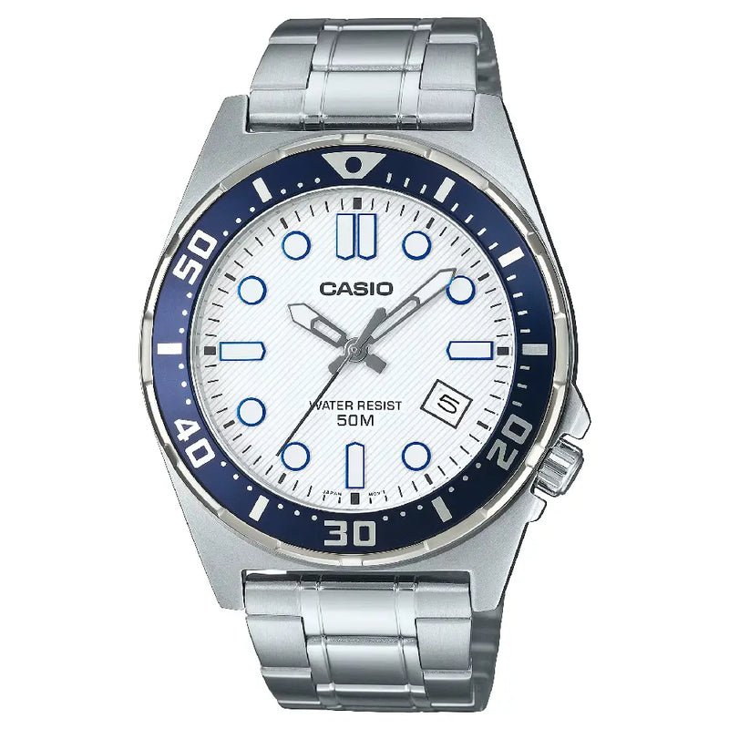 Casio Enticer MTD-135D-7AVDF Analog Diver-Style White Dial 43.6mm Stainless Steel Men's Watch