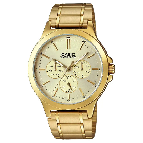 Casio Enticer Analog Multi-Dial MTP-V300G-9AUDF Gold Dial Stainless Steel Men's Watch