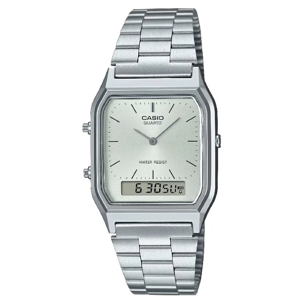 Casio Vintage Analog-Digital AQ-230A-7AMQYDF Silver Dial 29.8mm Stainless Steel Unisex Watch