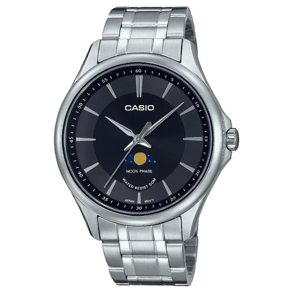 Casio Enticer MTP-M100D-1AVDF Moon Phase Analog Black Dial Stainless Steel Men's Watch