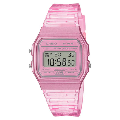 Casio Vintage Digital F-91WS-4DF Pink Transparent Dial Resin Strap Unisex Watch
