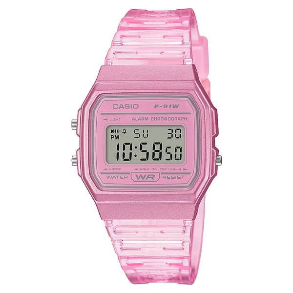 Casio Vintage Digital F-91WS-4DF Pink Transparent Dial Resin Strap Unisex Watch