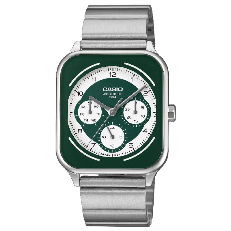 Casio Classic Analog Multi-Dial MTP-M307D-3B Green Dial Stainless Steel Men's Watch