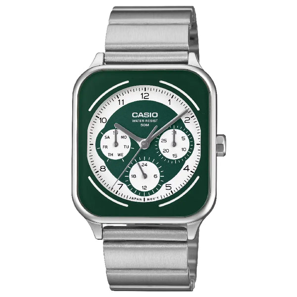 Casio Classic Analog Multi-Dial MTP-M307D-3B Green Dial Stainless Steel Men's Watch