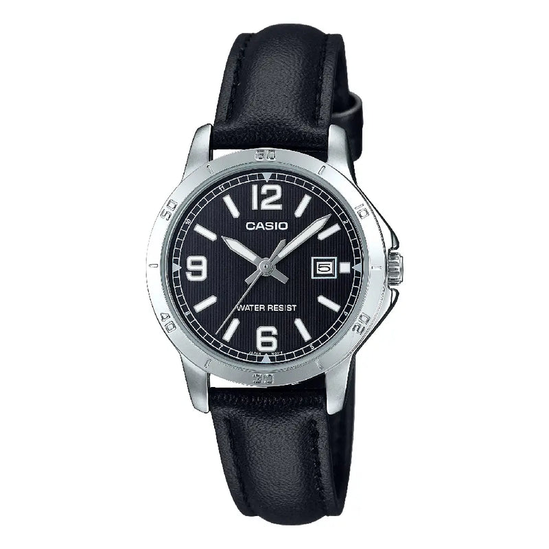 Casio Standard Analog LTP-V004L-1BUDF Black Dial Leather Strap Women's Watch