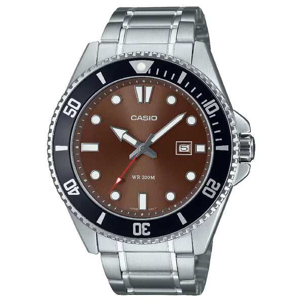 Casio Duro Analog Diver MDV-107D-5AVDF Brown Dial 44mm Stainless Steel Men's Watch