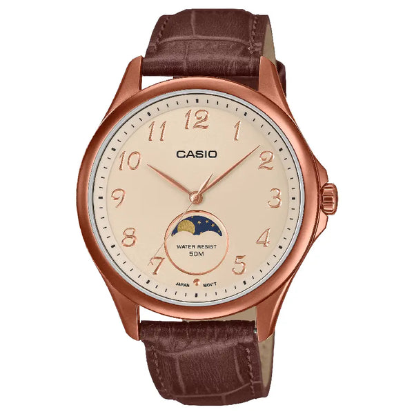 Casio Classic MTP-M110RL-5A Analog (New Model) Moon Phase Cream Dial Leather Strap Men's Watch