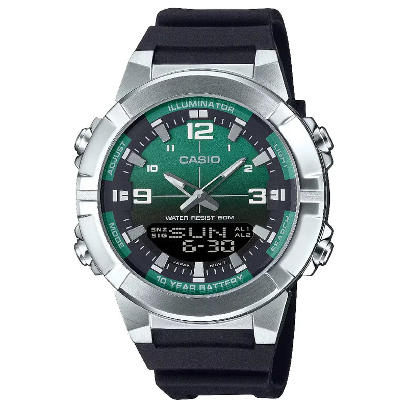 Casio Analog-Digital World Time AMW-870A-3AVDF Green Dial Resin Strap Men's Watch