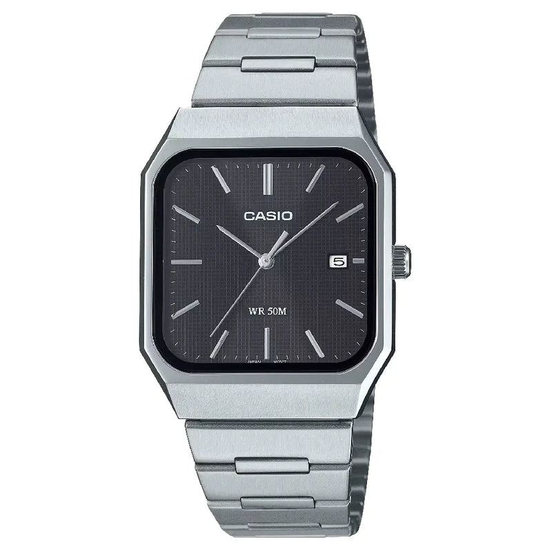 Casio Enticer Classic Analog Rectangular MTP-B185D-1AVDF Black Dial Stainless Steel Men's Watch
