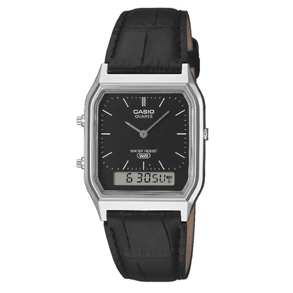 Casio Vintage Analog-Digital AQ-230EL-1ADF Black Dial Black Leather Strap Men's Watch