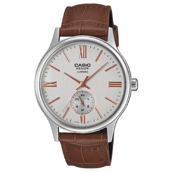 Casio Beside Sapphire BMS-100L-5A Silver Dial 40.5mm Leather Strap Men's Watch
