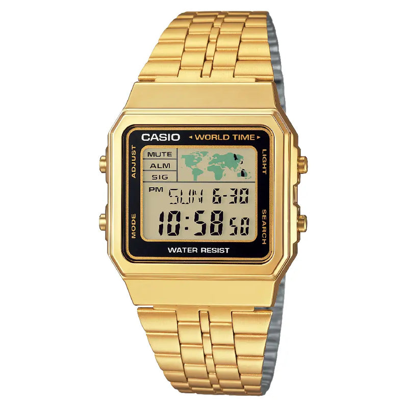 Casio Vintage Digital A500WGA-1DF World Time Black Dial Stainless Steel Unisex Watch