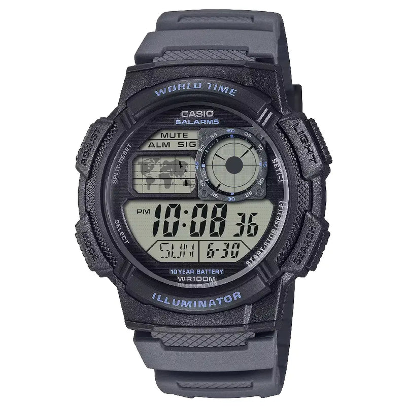 Casio World Time Digital AE-1000W-8AVDF Black Dial Resin Strap Men's Watch