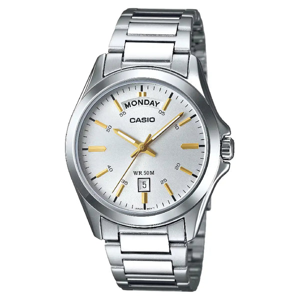 Casio Enticer Analog Day-Date MTP-1370D-7A2VDF Silver Dial Stainless Steel Men's Watch